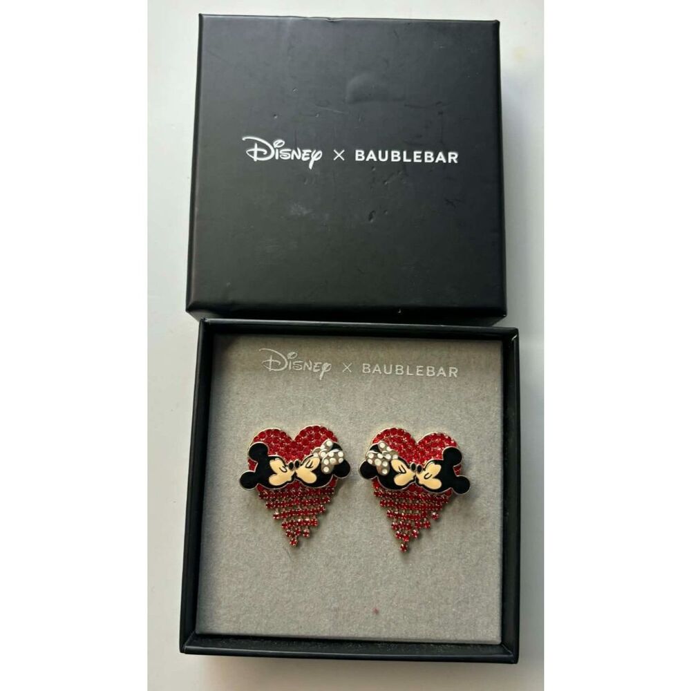 Baublebar X Disney Minnie and Mickey Kissing Red Heart Dangle Earrings